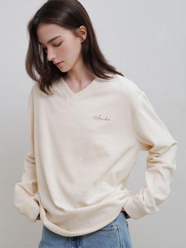 ANDNEEDS Terry V-neck Long Sleeve T-shirt [Buttery Yellow]