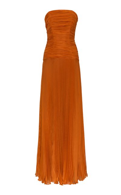 pleated silk chiffon dress CHLO Ring-embellished pleated silk-chiffon gown