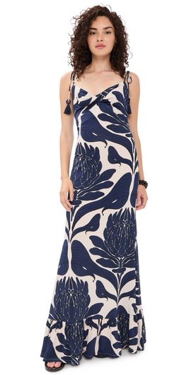 Andres Otalora Andres Otalora Una Esencia Maxi Dress Navy Floral Mosaique