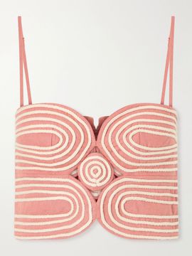 ANDRES OTALORA Baía cropped embroidered linen and cotton-blend top