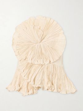 ANDRES OTALORA Imara strapless appliquéd pleated linen top