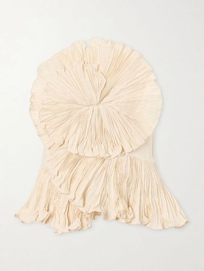 ANDRES OTALORA Imara strapless appliquéd pleated linen top