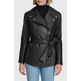 Andrew Marc Andrew Marc Delphine Belted Leather Moto Jacket