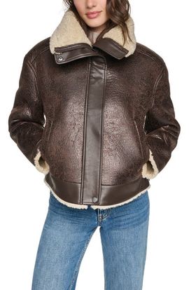 Andrew Marc Andrew Marc Ellery Faux Leather & Faux Shearling Aviator Jacket
