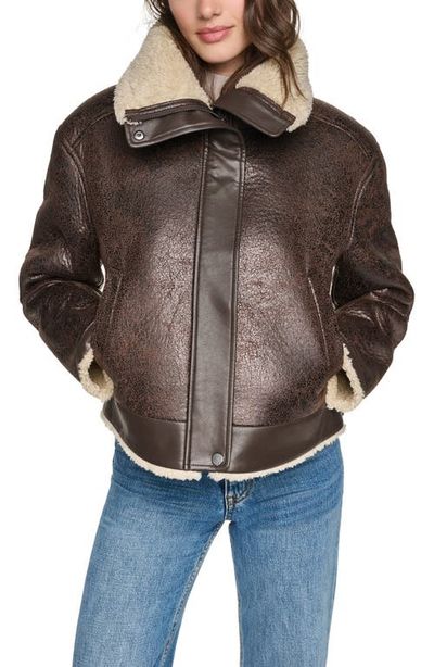 Andrew Marc Andrew Marc Ellery Faux Leather & Faux Shearling Aviator Jacket