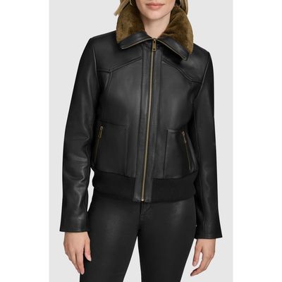 Andrew Marc Andrew Marc Evie Lambskin Aviator Jacket with Faux Fur Collar