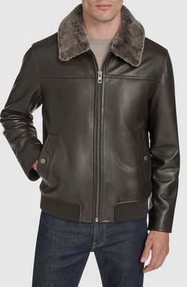 Andrew Marc Andrew Marc Leather Aviator Jacket with Removable Genuine Shearling Collar
