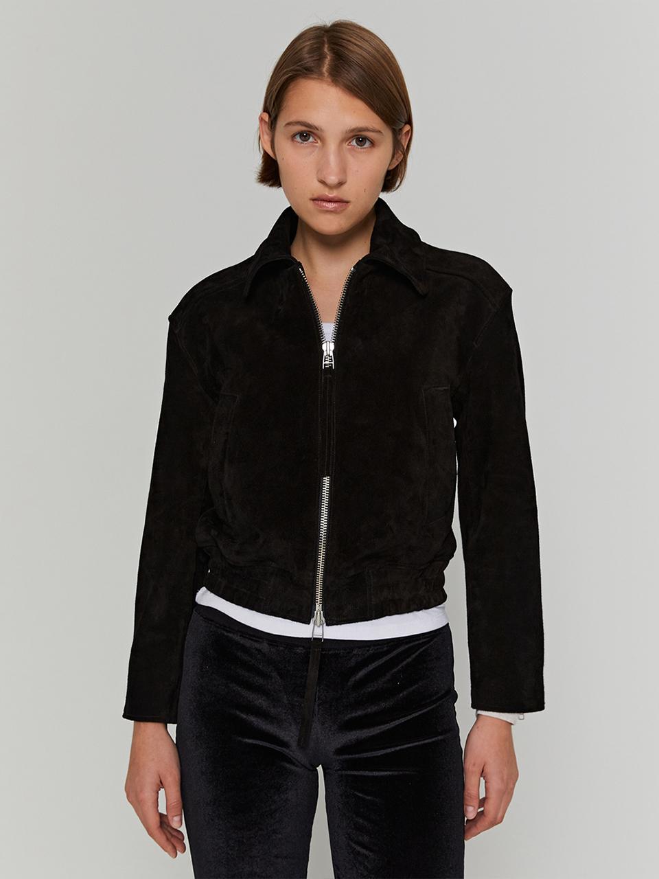 ANDROS Cropped Suede Jacket (Black)