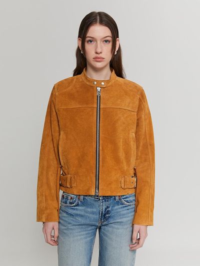 ANDROS Suede Zip Leather Jacket (Camel)