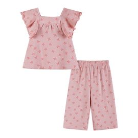 Andy & Evan Andy & Evan Girls' Knit Seersucker Top & Pant Set