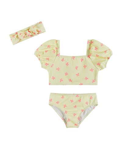 Andy & Evan Andy & Evan Girls' Stripe Puff Sleeve Tankini with Headband
