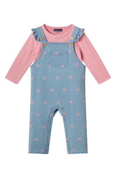 Andy & Evan Andy & Evan Kids' Bow Print Knit Denim Overalls & Tee Set