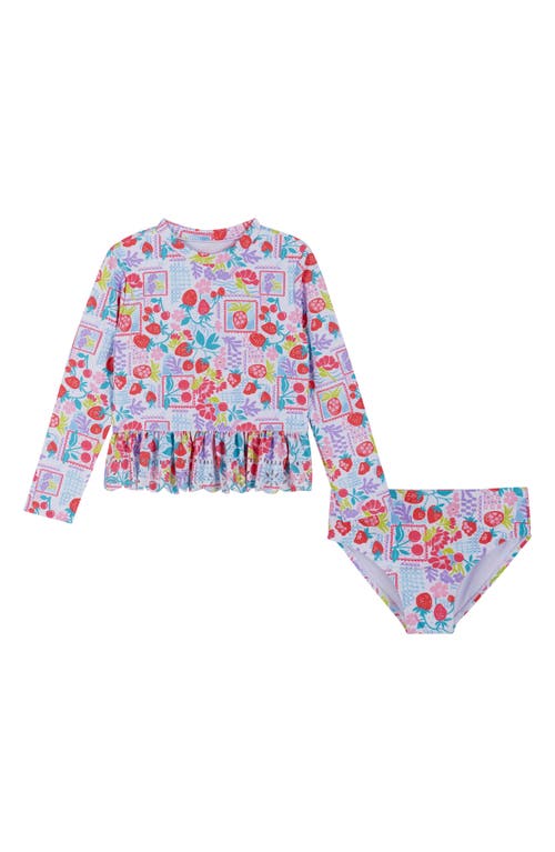 Andy & Evan Andy & Evan Kids' Ruffle Fruit Print Long-Sleeve Rib Two-Piece Swimsuit
