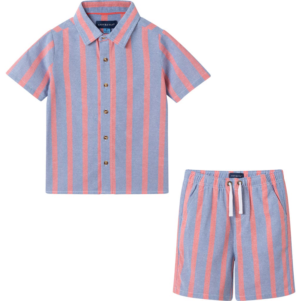 Andy & Evan Andy & Evan Kids' Stripe Cotton Button-Up Shirt & Shorts Set
