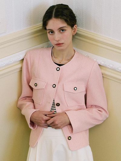 ANEDIT Amelia Pocket Tweed Jacket_Pink