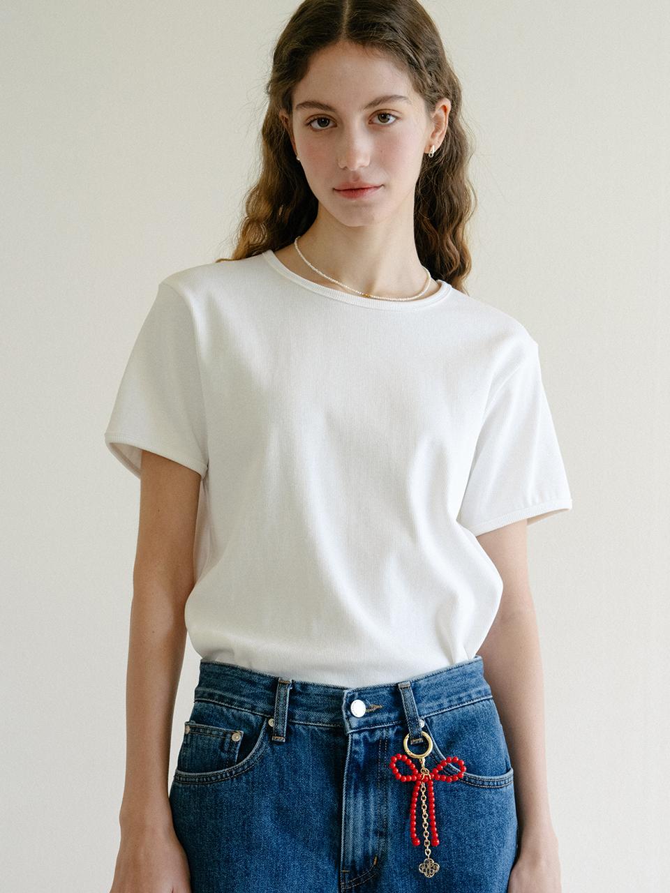 ANEDIT Basic Ribbed Half Sleeve T-Shirt_Off White