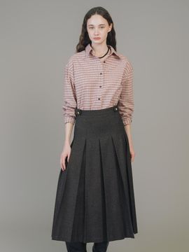 ANEDIT Gold Button Twill Pleated Wool Blend Skirt