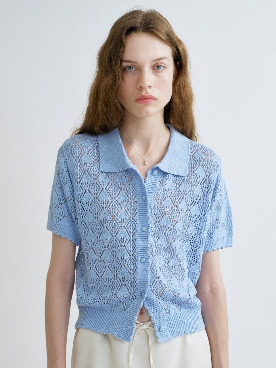 ANEDIT S Charotte Punching Knit Cardigan_Sky