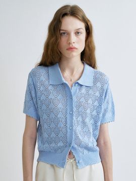 ANEDIT S Charotte Punching Knit Cardigan_Sky