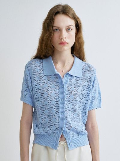 ANEDIT S Charotte Punching Knit Cardigan_Sky