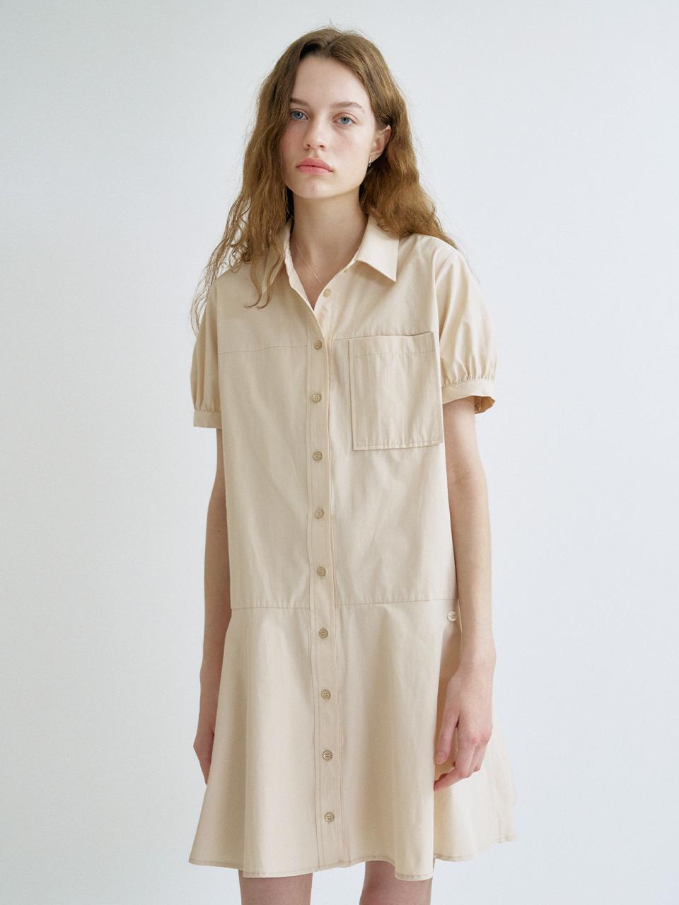 ANEDIT S Flare Half Shirt Dress_Light Beige