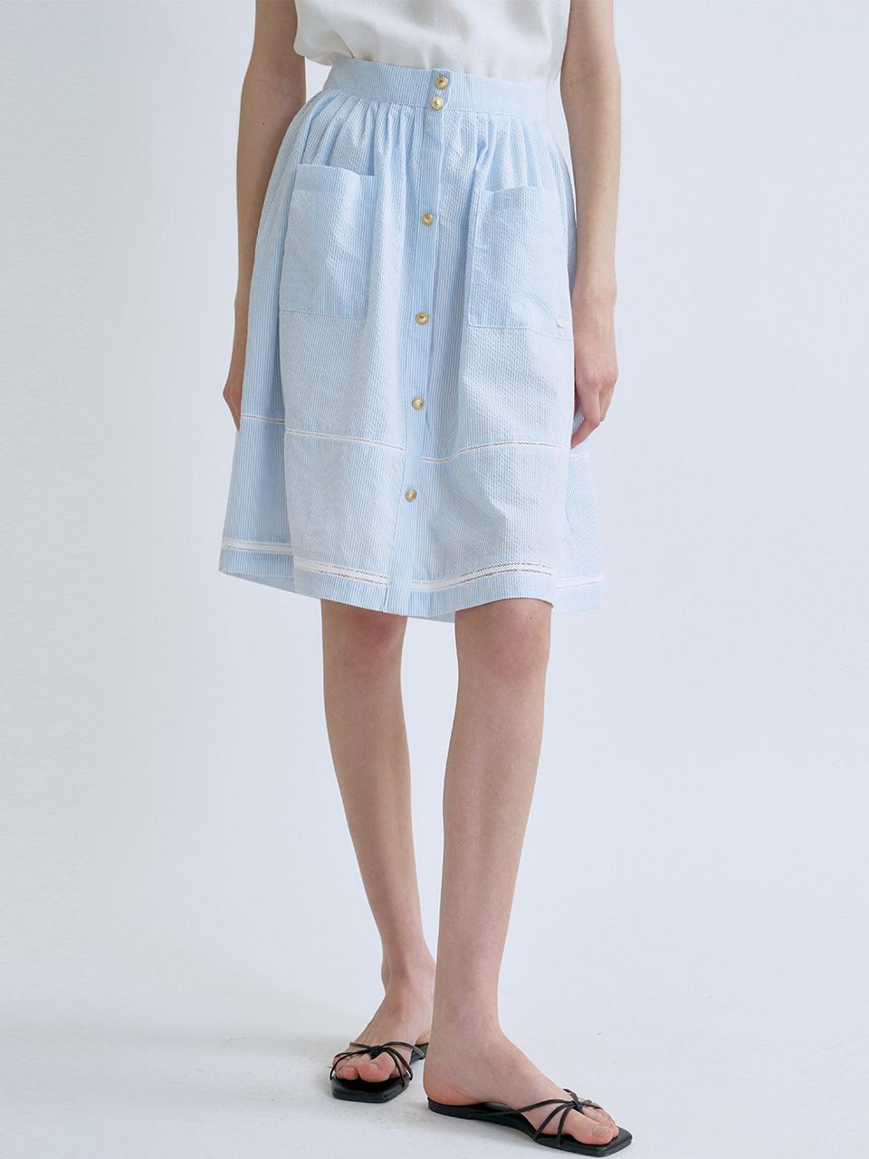 ANEDIT S Gold Button Lace Midi Skirt (2 Color)