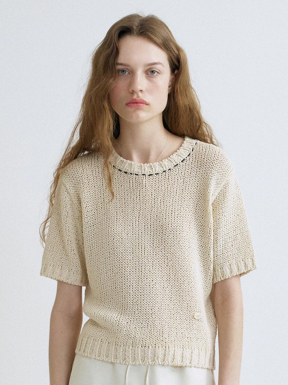 ANEDIT S Hand Stitch Summer Slub Knit Top_Ecru