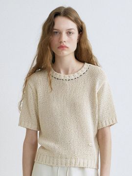 ANEDIT S Hand Stitch Summer Slub Knit Top_Ecru