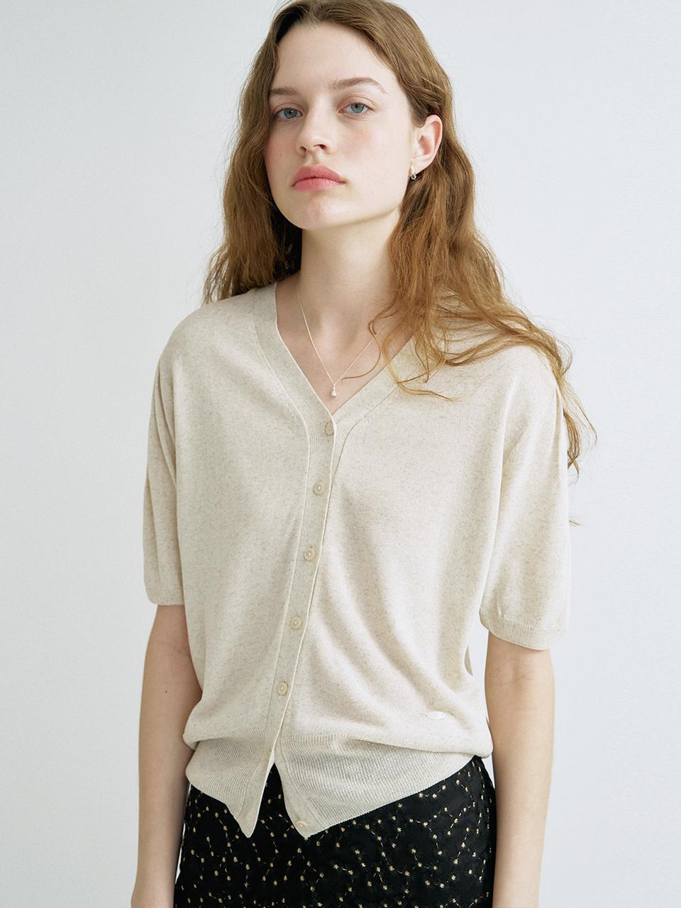 ANEDIT S kylie Linen V Neck Knit Cardigan_Natural