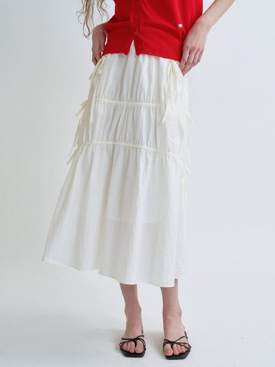 ANEDIT S Shirring Detail Skirt_White