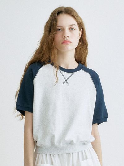ANEDIT S Stitch Point Sweatshirt_White Melange Navy