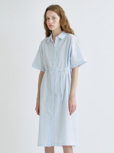 ANEDIT S Stripe Daily Half Shirt Dress_Sky