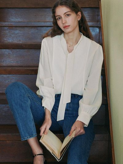 ANEDIT Scarf Tie Detachable Blouse