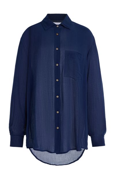 jasmine blue dress Blue oversized maxi shirt dress for women main image 1
