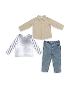 Angel Dear Angel Dear Boys' Striped Shirt, Peyote Cord Shacket & Denim Jeans, 3-Piece Set
