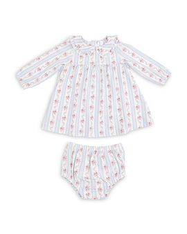Angel Dear Angel Dear Girls' Anna Floral Striped Long Sleeved Dress & Bloomer