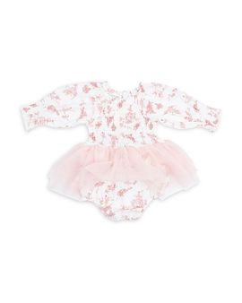 Angel Dear Angel Dear Girls' Ballet Toile Long Sleeved Smocked Bubble Bodysuit with Tutu