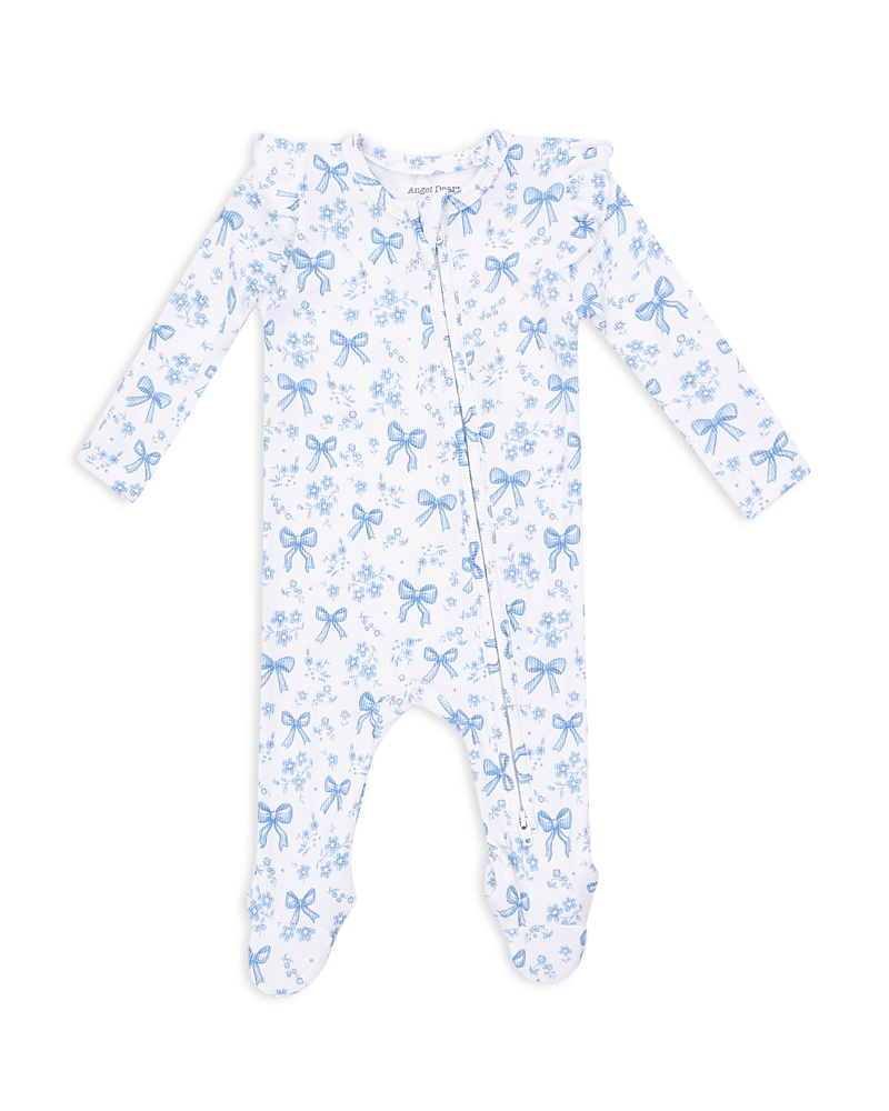 Angel Dear Angel Dear Girls' Bows & Flowers 2 Way Ruffled Sleeve Zipper Footie