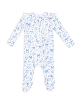Angel Dear Angel Dear Girls' Bows & Flowers 2 Way Ruffled Sleeve Zipper Footie