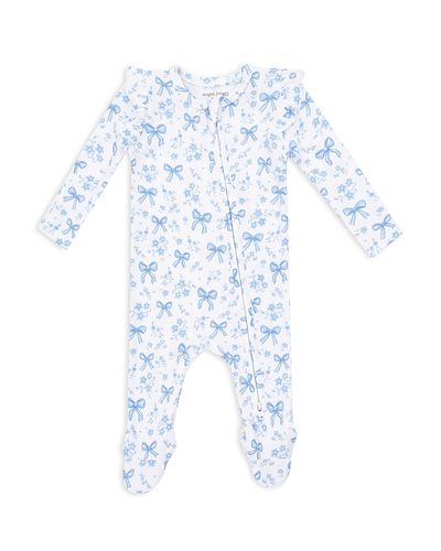 Angel Dear Angel Dear Girls' Bows & Flowers 2 Way Ruffled Sleeve Zipper Footie