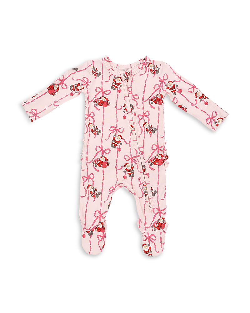 Angel Dear Angel Dear Girls' Bows & Santa 2 Way Ruffled Back Zipper Footie