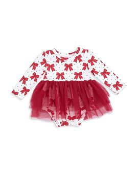 Angel Dear Angel Dear Girls' Festive Bows Long Sleeved Tutu Bodysuit Dress