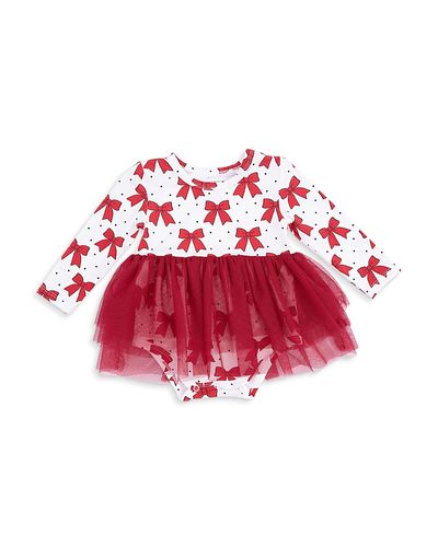 Angel Dear Angel Dear Girls' Festive Bows Long Sleeved Tutu Bodysuit Dress