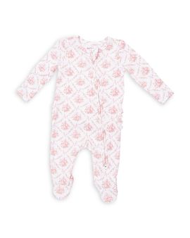 Angel Dear Angel Dear Girls' Rose Bows Lattice 2 Way Ruffled Back Zipper Footie