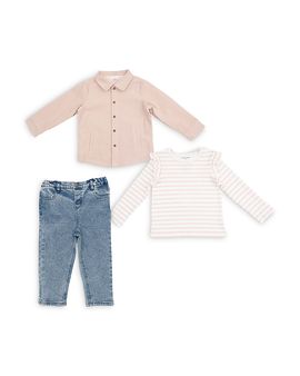 Angel Dear Angel Dear Girls' Striped Shirt, Cord Shacket & Jeans, 3-Piece Set
