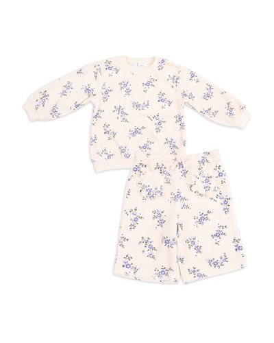 Angel Dear Angel Dear Girls' Sweet Hanna Floral Velour Oversized Sweatshirt & Wide Leg Pants Set