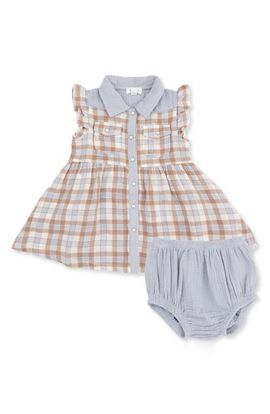 Angel Dear Angel Dear Kids' Western Plaid Flutter Sleeve Organic Cotton Dress with Bloomers