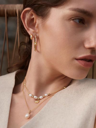 ANIA HAIE Pearl 925 Silver Hoop Earrings E054-03G