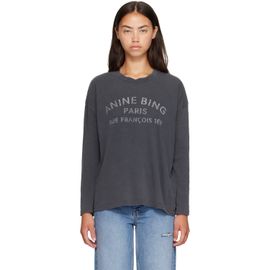 ANINE BING ANINE BING Black Ivan Long Sleeve 'Paris' Stencil T-shirt