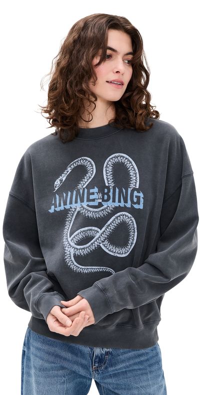 ANINE BING ANINE BING Harvey Crew Snake Sweatshirt Washed Black